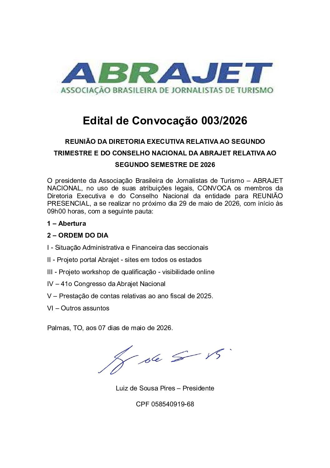 You are currently viewing Edital de Convocação 003/2026