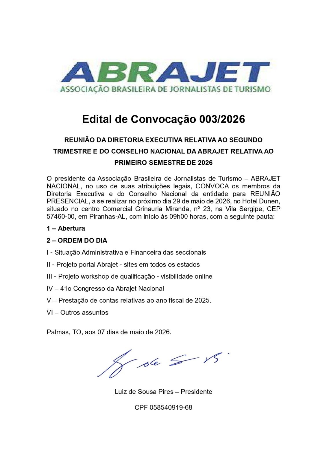 convocação assembleia nacional abrajet